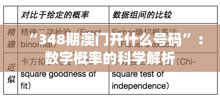 “348期澳門開什么號(hào)碼”：數(shù)字概率的科學(xué)解析