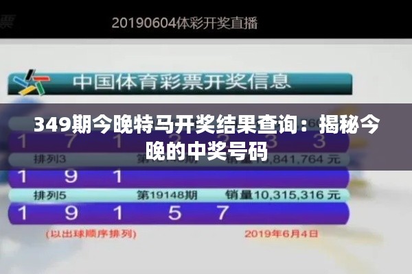 349期今晚特馬開獎(jiǎng)結(jié)果查詢：揭秘今晚的中獎(jiǎng)號碼
