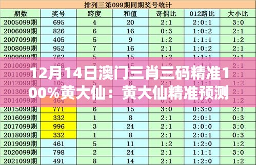12月14日澳門三肖三碼精準(zhǔn)100%黃大仙：黃大仙精準(zhǔn)預(yù)測(cè)的獨(dú)特視角