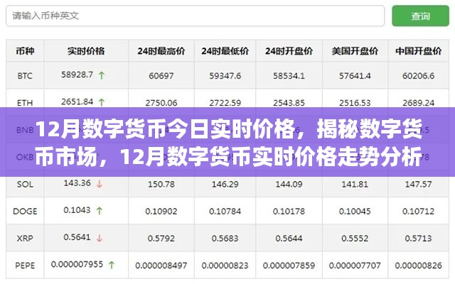 揭秘數(shù)字貨幣市場，今日實時價格分析與走勢預(yù)測（12月版）