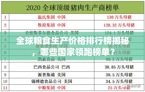 全球糧食生產價格排行榜揭秘，哪些國家領跑榜單？
