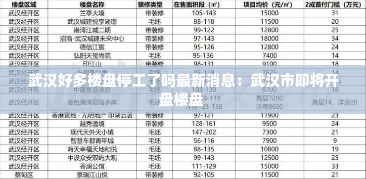 武漢好多樓盤停工了嗎最新消息：武漢市即將開盤樓盤 