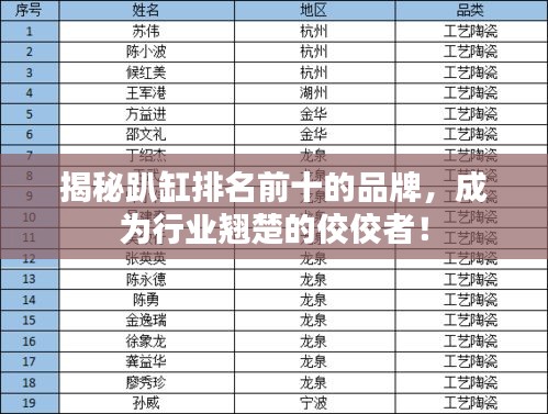 揭秘趴缸排名前十的品牌，成為行業(yè)翹楚的佼佼者！