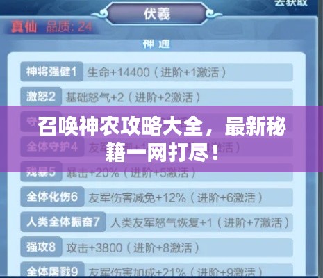 召喚神農(nóng)攻略大全，最新秘籍一網(wǎng)打盡！