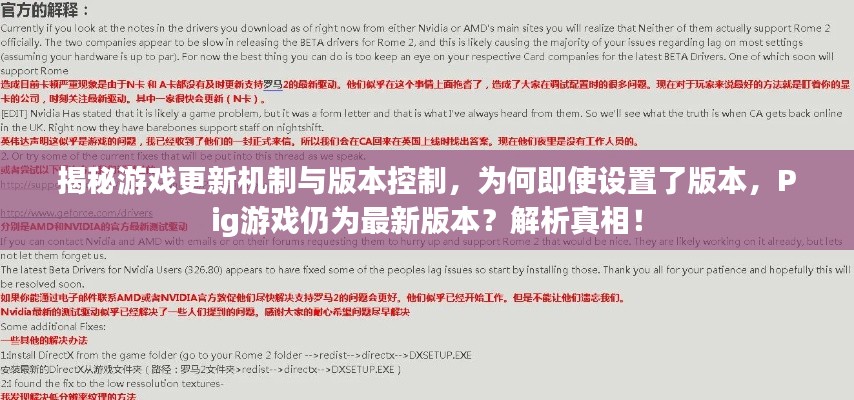 揭秘游戲更新機(jī)制與版本控制，為何即使設(shè)置了版本，Pig游戲仍為最新版本？解析真相！