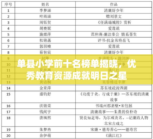 單縣小學(xué)前十名榜單揭曉，優(yōu)秀教育資源成就明日之星