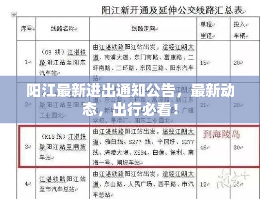 陽江最新進(jìn)出通知公告，最新動態(tài)，出行必看！