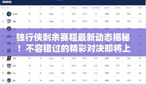 獨(dú)行俠剩余賽程最新動(dòng)態(tài)揭秘！不容錯(cuò)過的精彩對(duì)決即將上演！
