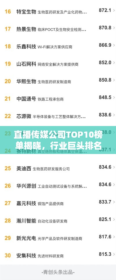 直播傳媒公司TOP10榜單揭曉，行業(yè)巨頭排名及影響力解析