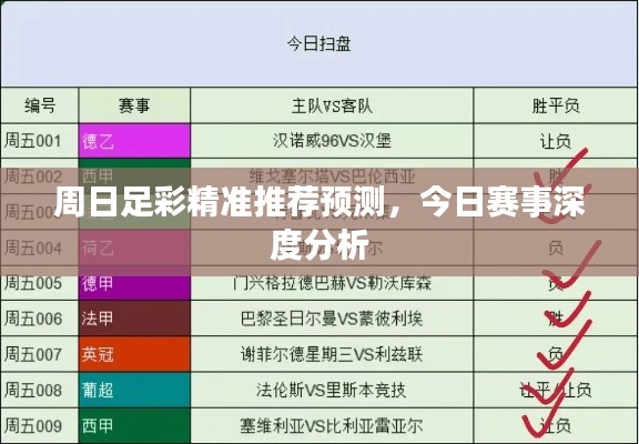 周日足彩精準(zhǔn)推薦預(yù)測(cè)，今日賽事深度分析