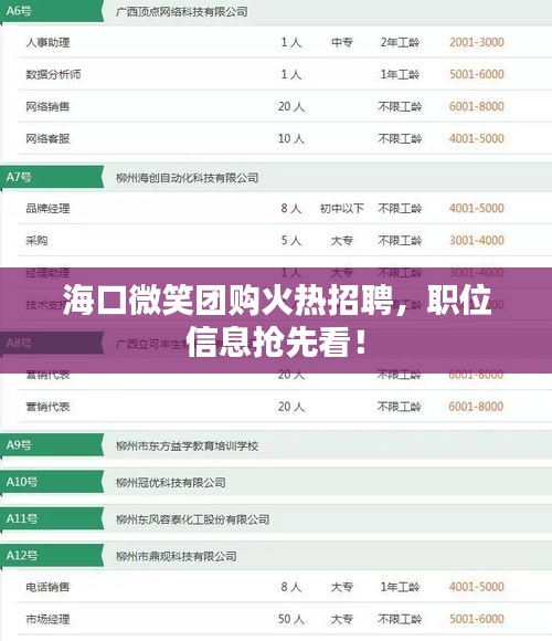 海口微笑團(tuán)購火熱招聘，職位信息搶先看！