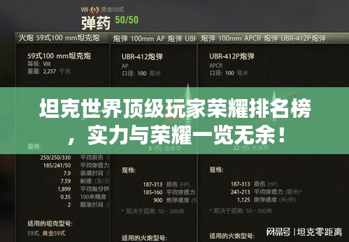 坦克世界頂級玩家榮耀排名榜，實(shí)力與榮耀一覽無余！