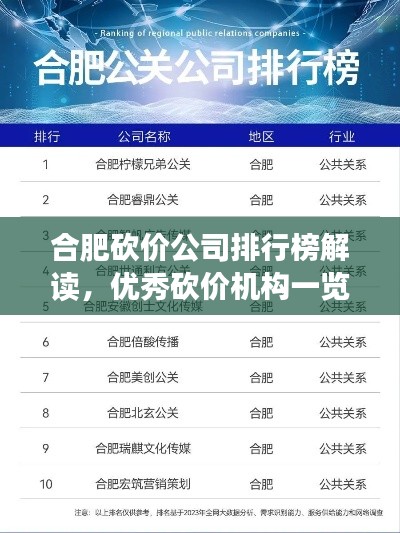 合肥砍價公司排行榜解讀，優(yōu)秀砍價機構一覽