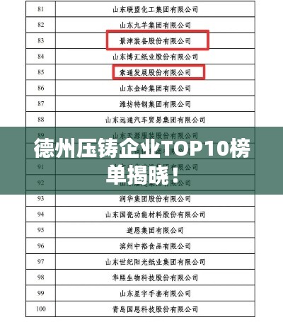 德州壓鑄企業(yè)TOP10榜單揭曉！
