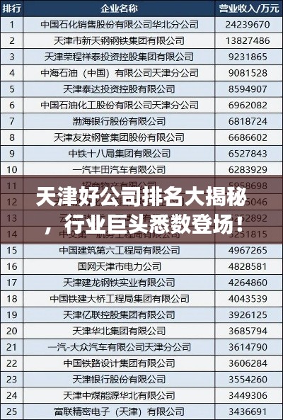 天津好公司排名大揭秘，行業(yè)巨頭悉數(shù)登場！
