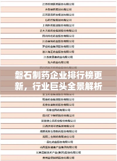 磐石制藥企業(yè)排行榜更新，行業(yè)巨頭全景解析