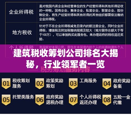 建筑稅收籌劃公司排名大揭秘，行業(yè)領(lǐng)軍者一覽