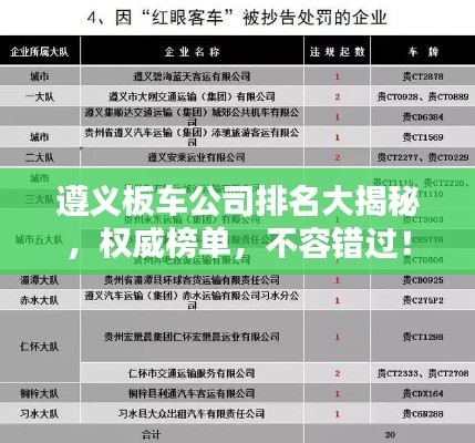 遵義板車公司排名大揭秘，權(quán)威榜單，不容錯(cuò)過(guò)！